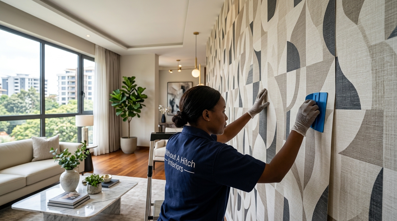 Wallpaper installation on a feature wall in Nairobi